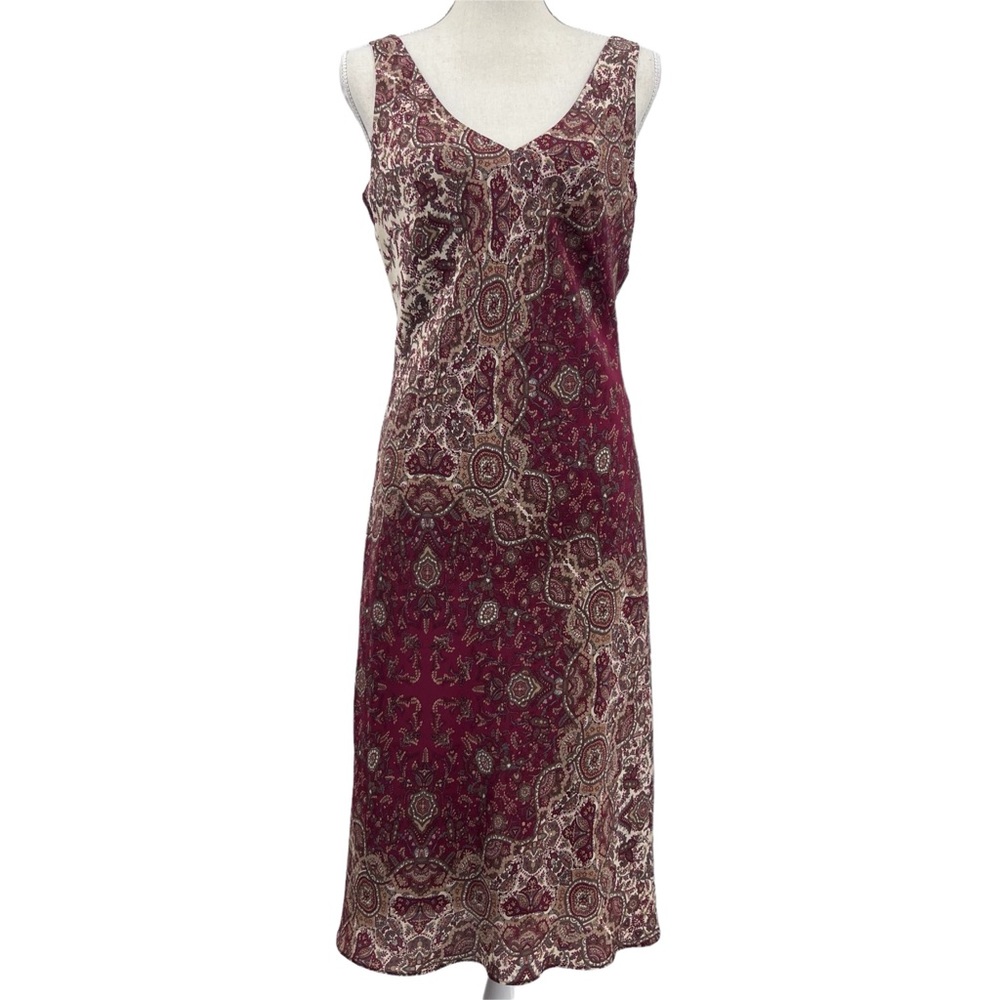 Vintage 90s Y2K Banana Republic Silk Midi Slip Dress Coquette Burgundy Red Sz 6